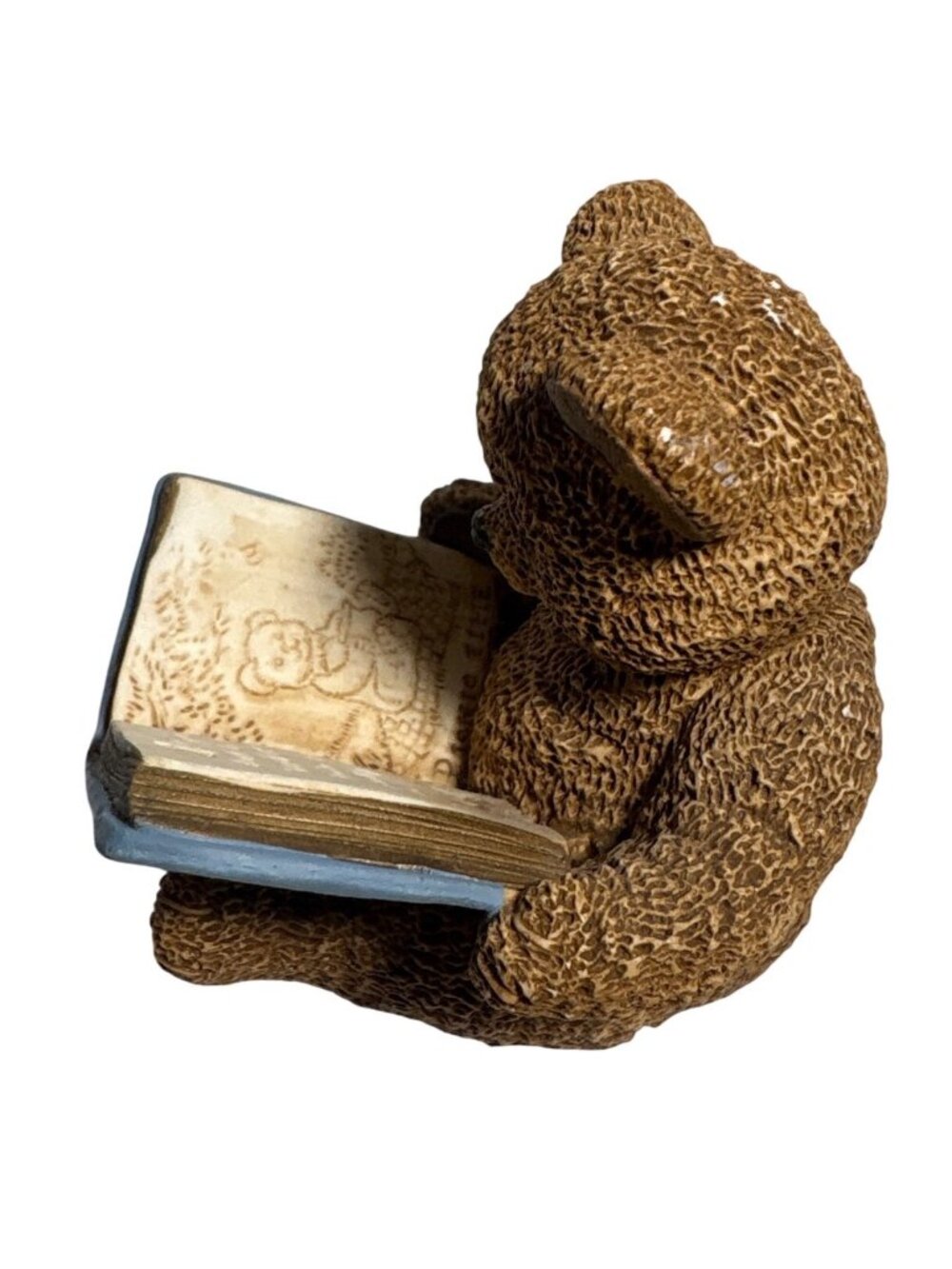 Stone Critters Teddy Bear Reading Figurine Story Book 3” Tall